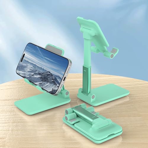 Cell Phone Stand, Adjustable Angle and Height Cell Phone Holder for Desk, Foldable and Portable, Anti-Slip Silicone Pad, Compatible with All Mobile Phones and 4-8 Inch Devices (Green&Green) - color: Green&Green
