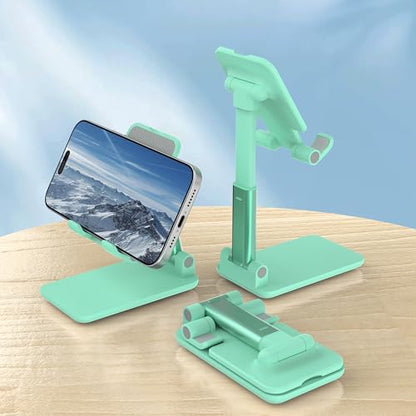 Cell Phone Stand, Adjustable Angle and Height Cell Phone Holder for Desk, Foldable and Portable, Anti-Slip Silicone Pad, Compatible with All Mobile Phones and 4-8 Inch Devices (Green&Green) - color: Green&Green