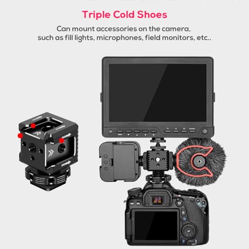 Triple Cold Shoe Mount Bracket, Camera Hot Shoe Mount Adapter with 1/4" Screw Holes for Flash Light Monitor Video Mic Compatible with Canon Nikon Camera Camcorder