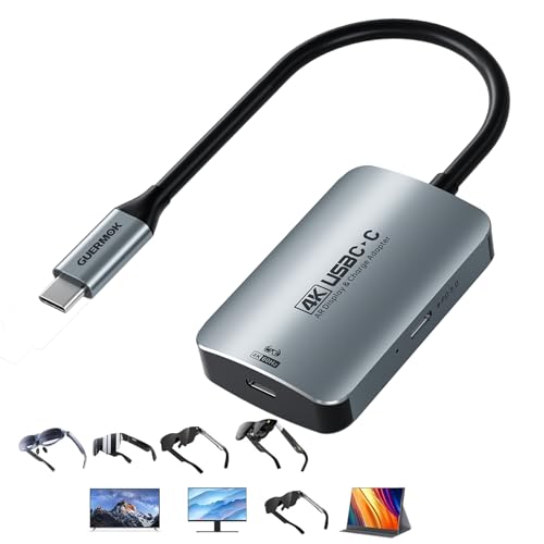 Guermok USB C to AR Glasses Video Adapter, 4K60Hz /1080P144Hz, PD3.0 | Switch 2 Dock and Handheld Console Casting, for AR Type-C Displays, Portable Monitors, Gaming, Work & Travel (Gray) - color: Silver