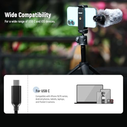 NEEWER KM17 USB C Microphone Noise Cancelling Plug & Play High Sensitivity Cardioid Vlog Interview Mic with Shock Mount Compatible with iPhone 16 Pro Max Android DJI Pocket 3 Insta360 - style: KM17