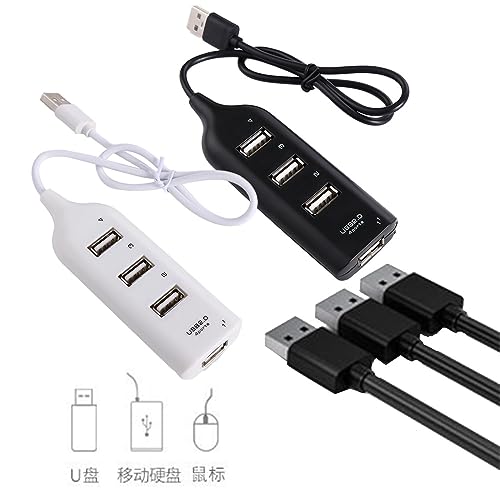 Vctitil 2pcs 4 Port USB 2.0 Hub Mini 4 Port Power Adapter USB Splitter Computer Accessories 4-Port Notebook Receiver Multiple Expander(Black&White)