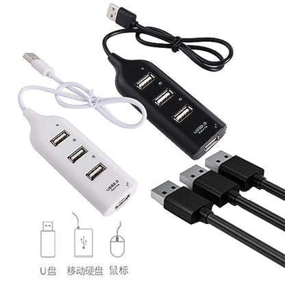 Vctitil 2pcs 4 Port USB 2.0 Hub Mini 4 Port Power Adapter USB Splitter Computer Accessories 4-Port Notebook Receiver Multiple Expander(Black&White)
