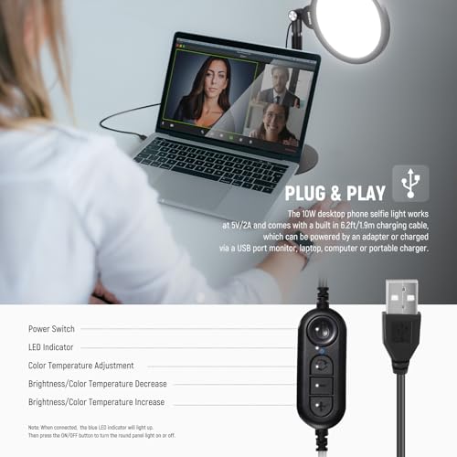 NEEWER Basics 2 Pack 7" Desktop Ring Lights for Video Recording, 10W Dimmable Full Screen Key Lighting with Desk Stands & Phone Holders for iPhone Computer Laptop Vlog Streaming Video Conference, R06