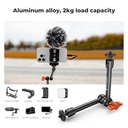 K&F CONCEPT 9.8" Magic Arm Clamp Kit with 1/4" & 3/8" Thread Screw 360° Ball Heads Articulating Magic Arm with Tripod Mount Adapter for Gopro/LED Lights/Monitor/Flash/Microphone/DSLR Camera - style: 9.8" with Adapter