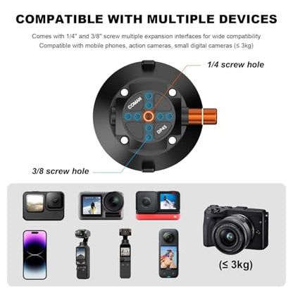COMAN 4.5'' Suction Cup Camera Mount with Ball Head Magic Arm, Metal Camera Suction Mount for Action Cameras iPhone, Quick Release Car Mount with 1/4" & 3/8" Mounting Holes for Car Windshield Window - size: 4.5'' Suction Mount