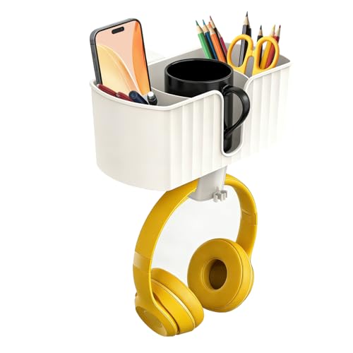 4-in-1 Desk Organizer with Headphone Hanger, Cup Holder, Pen Holder & Desktop Storage, Clamp-on Desk Accessories for Office and Gaming Desk