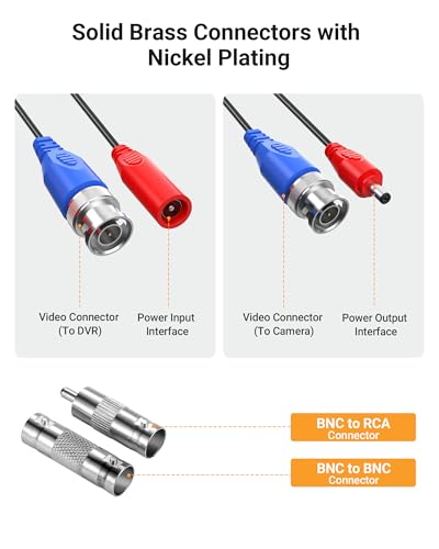 Anlapus 60 Feet All-in-One Video Power Cable for CCTV Security Camera DVR System, BNC Extension Surveillance Camera Cable with 1X BNC Connector and 1X RCA Adapter - size: 60ft Cable-2MP