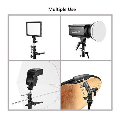 Camera Flash Bracket with Cold Shoe Mount, Solid Metal Material, Adjustable Speedlite Swivel Light Stand Bracket with Umbrella Holder,1/4 to 3/8 Adapter Screw for Flashes Studio LED Lights