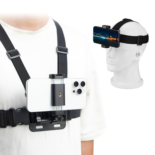 BRDRC POV Phone Chest Mount for iPhone, Head Mount Camera for Recording Vlog Body Harness Strap Holder Clip Kit for Gopro, for DJI Osmo Pocket 3, for Insta360 X5 X4 X3, for Samsung Accessories