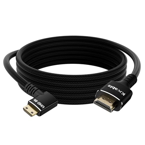 Right Angle 8K Mini HDMI to HDMI Cable 4FT, Bidirectional, Braided, 8K@60Hz, 4K@120Hz, Compatible with Camera, Camcorder, Portable Monitor, Laptop, Tablet, Graphics Card, Raspberry Pi Zero-Bend Right - size: 4FT, style: Right Angle