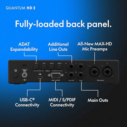 Fender Quantum HD 2 | 20x24 USB-C Audio Interface for Music Production, MAX-HD Mic Preamps, Front Instrument Inputs, ADAT & S/PDIF I/O, Auto Gain, Re-Amp Outputs, Loopback, Headphone Amp, Mac & PC | 20 X 24 I and O, 32-Bit/192 Khz Converters, 2 Max-HD Mic