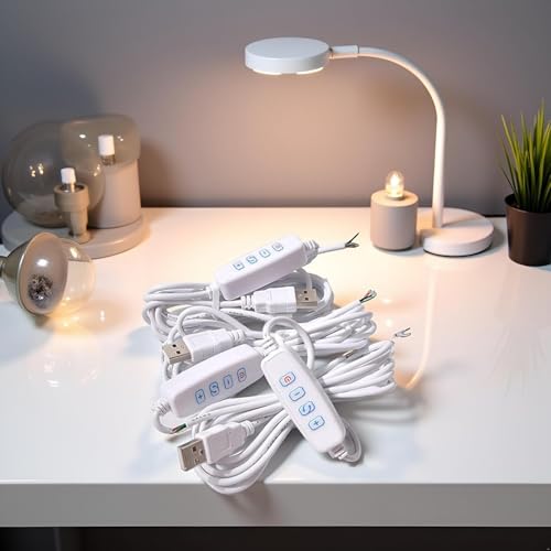 2Pcs White DC5V USB LED Dimmer Extension Cable with On/Off Switch Adapter LED Dimming Controller for LED Light Bulb Lamps USB-Port Power Cable for Led Light Bulb Lamps