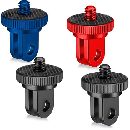 Frienda 4 Pieces Aluminum Camera Tripod Mount Adapter 1/4-20 Conversion Adapter for Tripod Compatible with GoPro Action Cameras and Other Standard 1/4 Accessories(Red, Black, Blue) - color: Red, Black, Blue