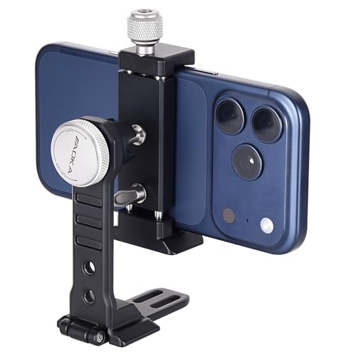 AOKA Metal Phone Tripod Mount, Arca Compatible Base with Cold Shoe, 360° Swivel and 180° Tilt Adjustment, Includes Multiple 1/4 Bolt Expansion Ports, Compatible with iPhone 17 Pro Max Galaxy S25 Ultra