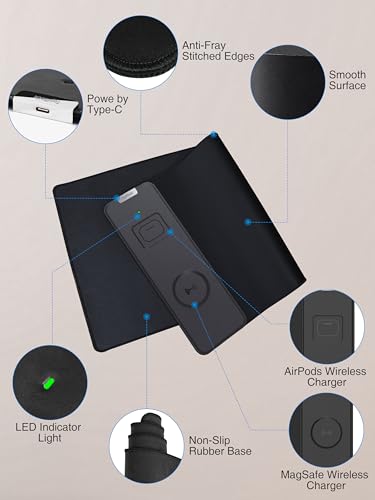 TopMade Mouse Pad with 15W Fast Wireless Charging, 31.5"x11.81" XL Large Gaming Mousepad, Waterproof Desk Pad, Classic Black Computer Desk Mat(Includes 20W PD Power Adapter & 6.56ft Woven Cable) - color: Black-31.5"x11.8"-with Adapter