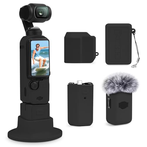 Silicone Case for DJI Osmo Pocket 3/Xtra Muse Camera with Fixed Base & Anti-Loss Lanyard, Compatible with Xtra Muse Accessories – for Travel Vlogging Daily Filming (Black) - color: Black