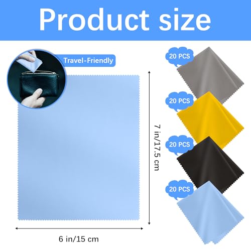 80 Pack Microfiber Cleaning Cloth for Glasses, Multi-Color Eye Glasses Cleaning Cloth Bulk 6"x7" Microfiber Cleaner Lens Cloths for Eyeglasses, Camera Lenses, TV Screens, Cell Phones and Laptops