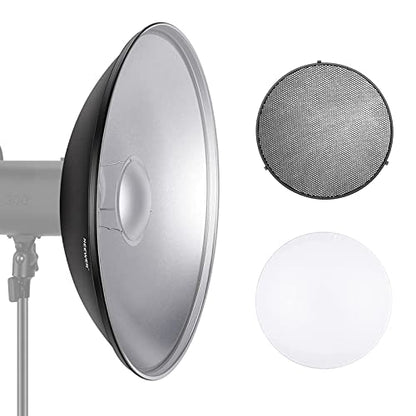 NEEWER 21.6"/55cm Metal Beauty Dish Bowens Mount Reflector with White Diffuser, Honeycomb Grid for Strobe Flash Video Light Compatible with Godox AD600 NEEWER CB60 Q4 Vision 4 S101 Series, NK-NARC22 - style: 21.6"/55cm