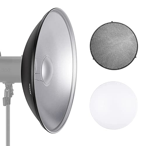 NEEWER 21.6"/55cm Metal Beauty Dish Bowens Mount Reflector with White Diffuser, Honeycomb Grid for Strobe Flash Video Light Compatible with Godox AD600 NEEWER CB60 Q4 Vision 4 S101 Series, NK-NARC22 - style: 21.6"/55cm