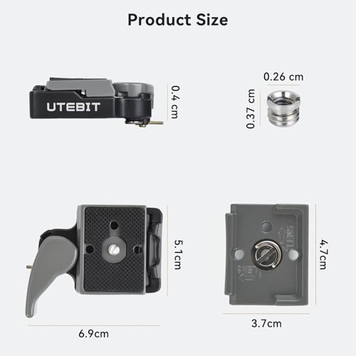 UTEBIT 323 RC2 Quick Release Plate, with 1/4" and 3/8" Camera Screw, Grey | Aluminum Alloy Rapid Adapter Tripod Mount Plate Fit Only for Manfrotto Tripod
