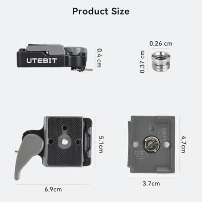 UTEBIT 323 RC2 Quick Release Plate, with 1/4" and 3/8" Camera Screw, Grey | Aluminum Alloy Rapid Adapter Tripod Mount Plate Fit Only for Manfrotto Tripod