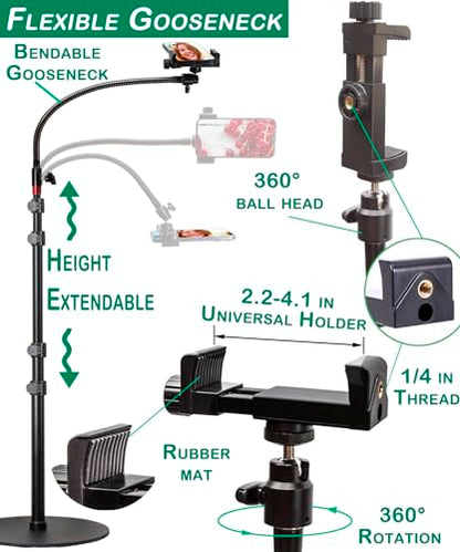 Tall Video Cell Phone Mount with Height Adjustable Stand, Heavy Base, 360 Head - Compatible with iPhone 16, 16 Pro Max, 16 Plus, 15, 14, 13 - color: Center Column Stand