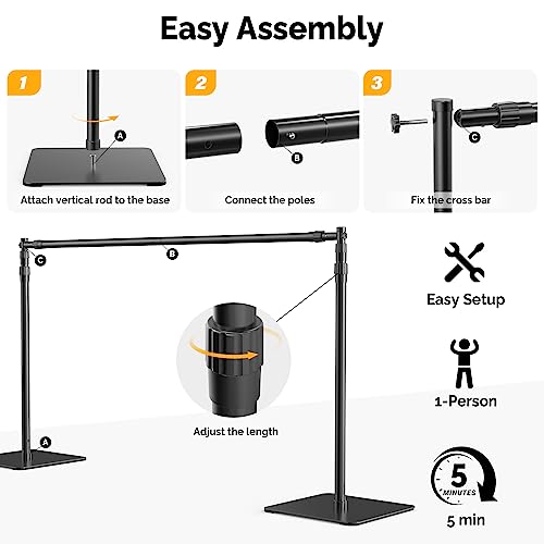 ShowMaven Backdrop Stand, 8x10 ft Adjustable Photo Backdrop Stand Kit, Heavy Duty Backdrop Stand with Steel Base for Photography, Photo Video Studio, Birthday Parties, Wedding (Black) - color: Black