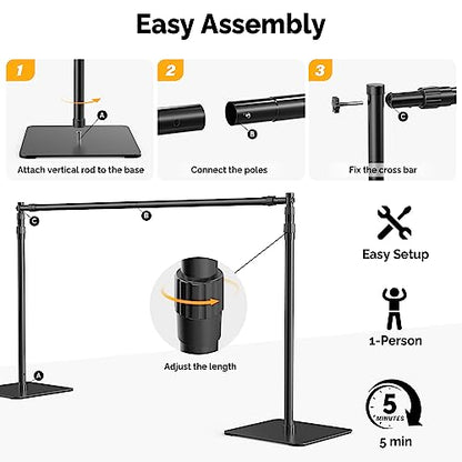 ShowMaven Backdrop Stand, 8x10 ft Adjustable Photo Backdrop Stand Kit, Heavy Duty Backdrop Stand with Steel Base for Photography, Photo Video Studio, Birthday Parties, Wedding (Black) - color: Black