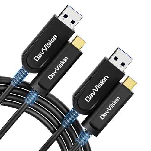USB A to USB C Fiber Optic Cable 50 FT 2-Pack, 10Gbps USB 3.2 Gen2 Extension Cable with German SiliconLine Chip, Ultra Slim & Long Distance for Logitech 4K Camera,VR,Video Conference - size: 50FT, style: 2 Pack