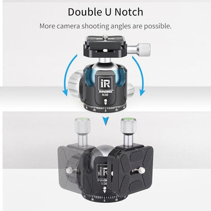 Low Profile Tripod Ball Head-INNOREL N36, Panoramic CNC Metal Camera Tripod Ball Head with Two 1/4" Screw Arca Swiss Quick Release Plates for Tripod,Monopod,DSLR,Camcorder, Max Load 44lbs/20kg - size: N36-Sliver