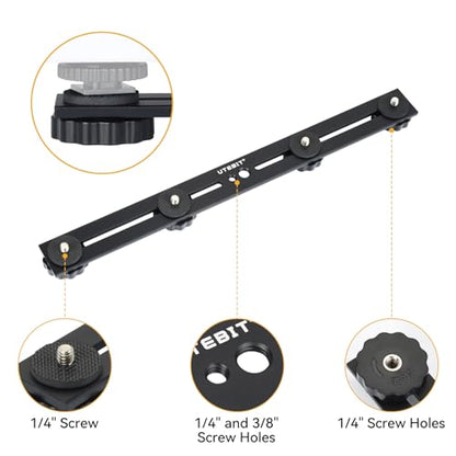 UTEBIT 13 inch Flash Bracket, Long Dual Camera Mount with 1/4“ Hot Shoe | Flash Bracket Extension Bar, Straight Flash Brackets 1/4-3/8 Thread Hole Tripod Mount for Camera/LED Light/Microphone - size: 13 inch Flash Bracket (Metal)
