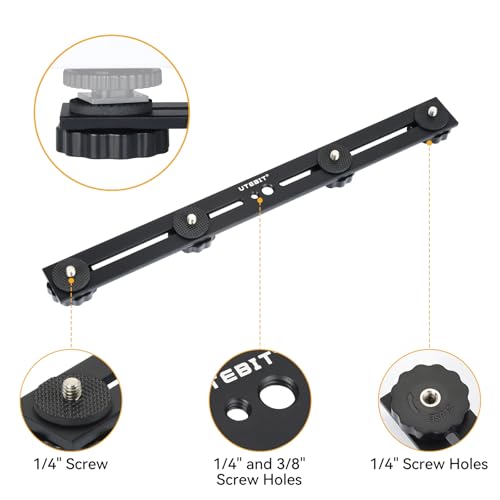 UTEBIT Straight Flash Mount 1/4-3/8 Thread Hole Tripod Mount, 13 inch Flash Bracket with 1/4“ Hot Shoe, Long Dual Speedlite Tripod Mount Bracket Extension Bar for DSLR Camera/LED Light/Microphone - size: 13 Inch