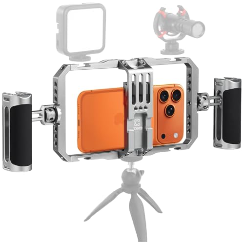 C Coiro Universal Smartphone Phone Cage with Leather Shoulder Strap, Phone Stabilizer for Video Recording and Vlogging for iPhone 17 16 15 for Samsung for Pixel and Other Android Phones
