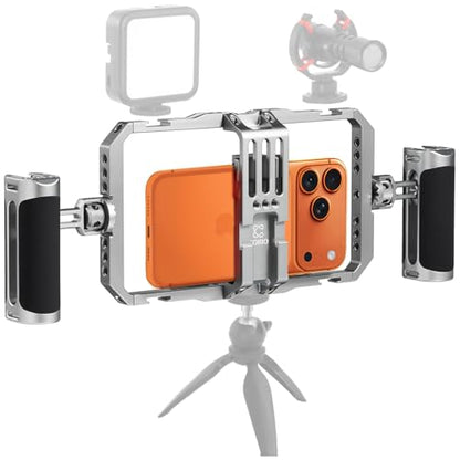 C Coiro Universal Smartphone Phone Cage with Leather Shoulder Strap, Phone Stabilizer for Video Recording and Vlogging for iPhone 17 16 15 for Samsung for Pixel and Other Android Phones
