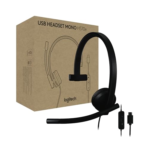 Logitech H570e USB Headset with Microphone for PC and Mac, USB-C Wired Headset with Mono Sound, Noise-Canceling Mics and Inline Controls, Certified for Microsoft Teams, Black - size: Teams, style: Mono
