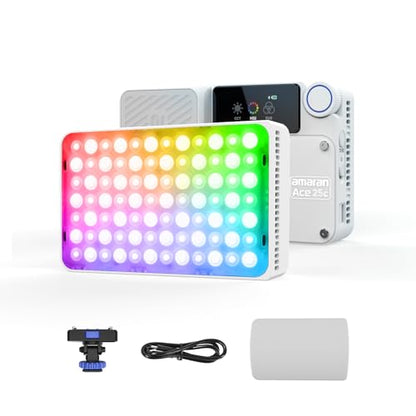 amaran Ace 25c Video Light,25w RGB Portable Light for Photography On-Camera Video Lights CRI/TLCI 95+,CCT 2,300K-10,000K,Rechargeable Dimmable Vlog Light,APP Control,PD Charging (White) - color: White