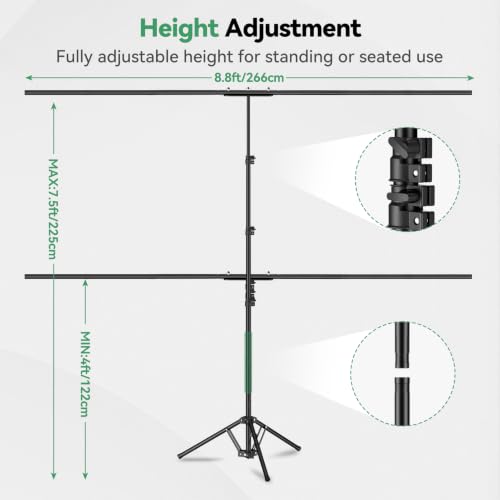 EMART Green Screen Backdrop Kit, 8.5x8.5ft Large Green Screen Backdrop with 8.8x7.5FT Reverse Folding T-Shape Tripod Stand, Spliced Crossbar Plate & 6 Clamps for Studio Shooting, Live Stream