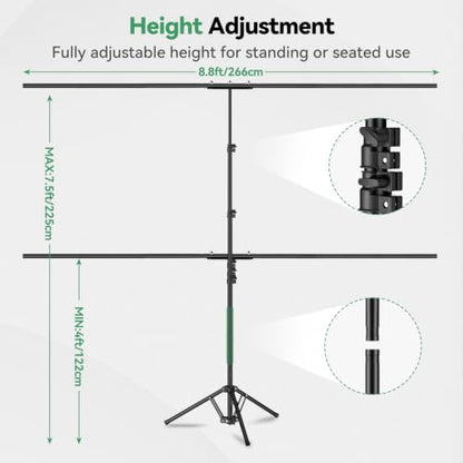 EMART Green Screen Backdrop Kit, 8.5x8.5ft Large Green Screen Backdrop with 8.8x7.5FT Reverse Folding T-Shape Tripod Stand, Spliced Crossbar Plate & 6 Clamps for Studio Shooting, Live Stream