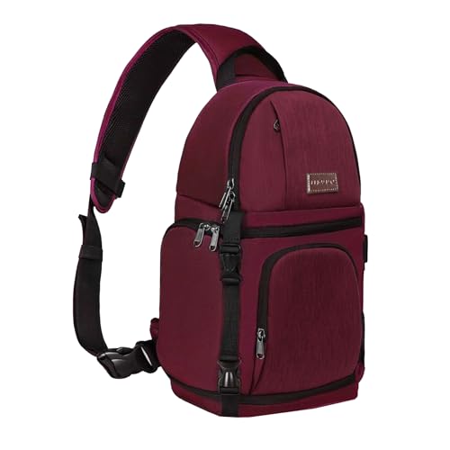 MOSISO Camera Sling Bag, DSLR/SLR/Mirrorless Camera Backpack Case Shockproof Photography Backpack with Tripod Holder & Removable Modular Inserts Compatible with Canon/Nikon/Sony/Fuji, Wine Red - color: Wine Red