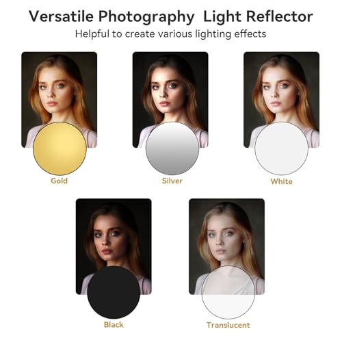 UTEBIT 24"/60cm Reflector Photography with Stand, Include Light Clamp & Bag | 5-in-1 Collapsible Photography Reflector Translucent/Silver/Gold/White/Black with 3/8" Thread for Studio Outdoor Lighting - size: 24 inch