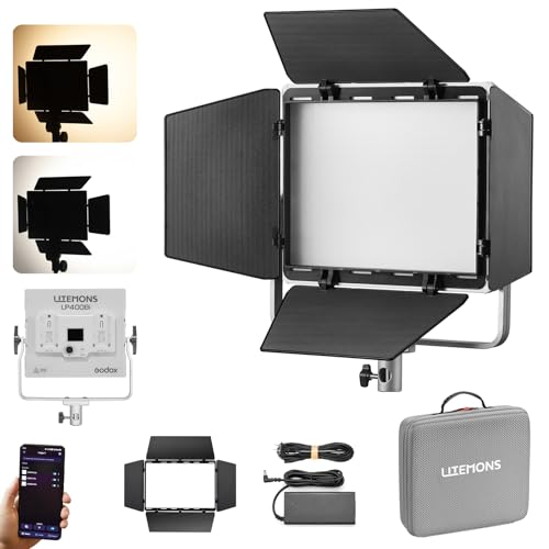 Godox LP400BI Led Video Light Panel,36W Dimmable Bi-Color 2800K-6500K,CRI≥96 TLCI≥96,with 11 FX Modes,Support APP Control for Gaming,Streaming Zoom,Studio Photography,Video Recording - color: 1PCS