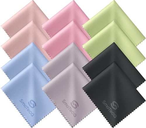 SmoTecQ 12 Pack Microfiber Lens Cleaning Cloths – Ultra-Soft, Scratch-Free Eyeglass Cloths for Glasses, Screens & Cameras – 7×6 in, Assorted Colors - color: green
