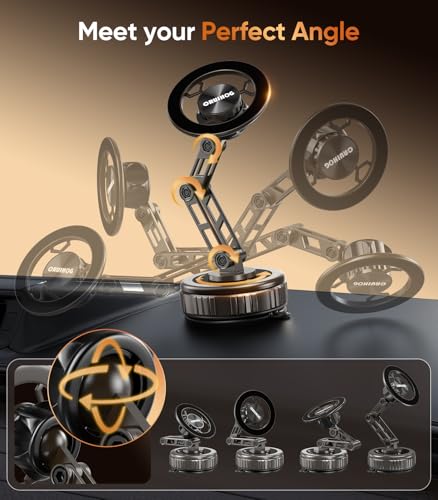 Car Phone Holder,3-AXIS Telescopic Arm Magnetic Phone Mount, 360° Rotatable & Adjustable & Foldable Vacuum Suction Phone Stand,Phone Holders for Your Car/Dashboard/Windshield/Gym/Mirror
