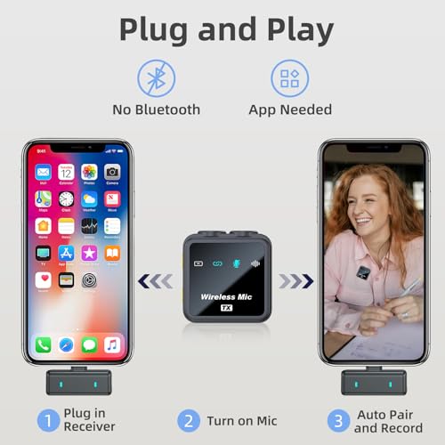 VM32 Wireless Mini Microphone for iPhone 14/13/12, Lavalier Lapel Phone Mic with 40H Charging Case 75 Ft Video Recording Vlogging Tiktok YouTube