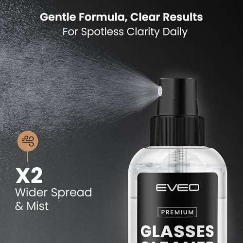 EVEO Glasses Cleaner Spray - Eyeglass Cleaner (No Streaks)| Eye Glass Cleaners Spray + Lens Cleaner Microfiber Cleaning Cloth, Glasses Cleaning Kit Eye - 2oz - size: 2 Fl Oz (Pack of 1)