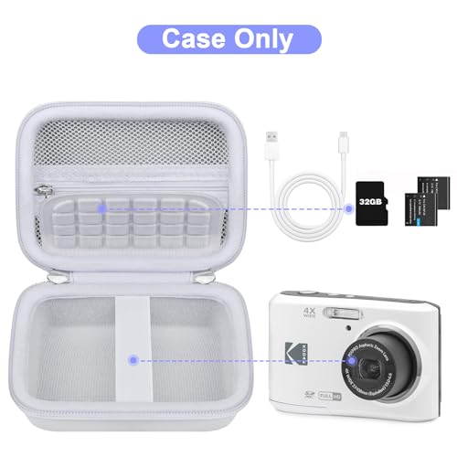Canboc Carrying Case for Kodak PIXPRO FZ55/ FZ45 16MP Digital Camera, FZ45 Video Vlogging Camera Bag, Mesh Pocket fit Cable, SD Card, White (Case Only) - color: Small-White