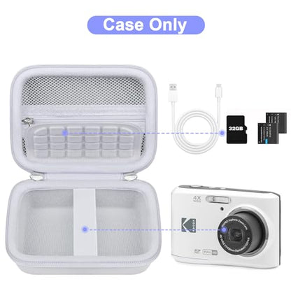 Canboc Carrying Case for Kodak PIXPRO FZ55/ FZ45 16MP Digital Camera, FZ45 Video Vlogging Camera Bag, Mesh Pocket fit Cable, SD Card, White (Case Only) - color: Small-White