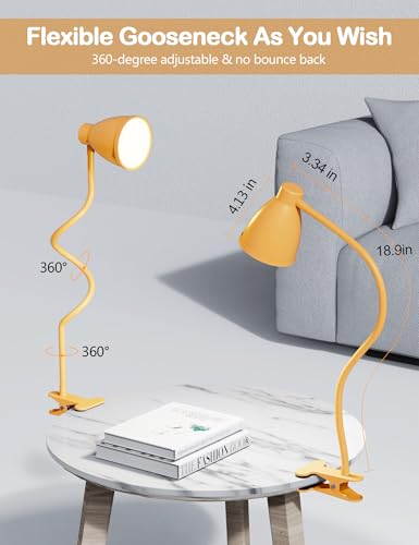 BOHON Clip on Light, Desk Lamp with Clamp, 5 Color 10 Brightness Yellow | Flexible Neck Clip Lamp, 10W 38 LED, Auto Off Timer, Desk Lights for Office Home Bed Bedside Reading, Bright Yellow - color: Bright Yellow