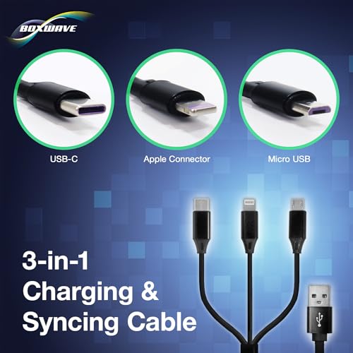 BoxWave Cable Compatible with OM System Tough TG-7 - AllCharge miniSync, Retractable, Portable USB Cable - Jet Black